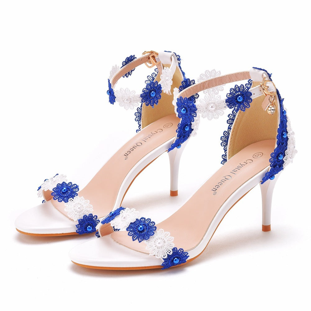 Women's Floral Beaded Stiletto Sandals – Elegant Open-Toe High Heels