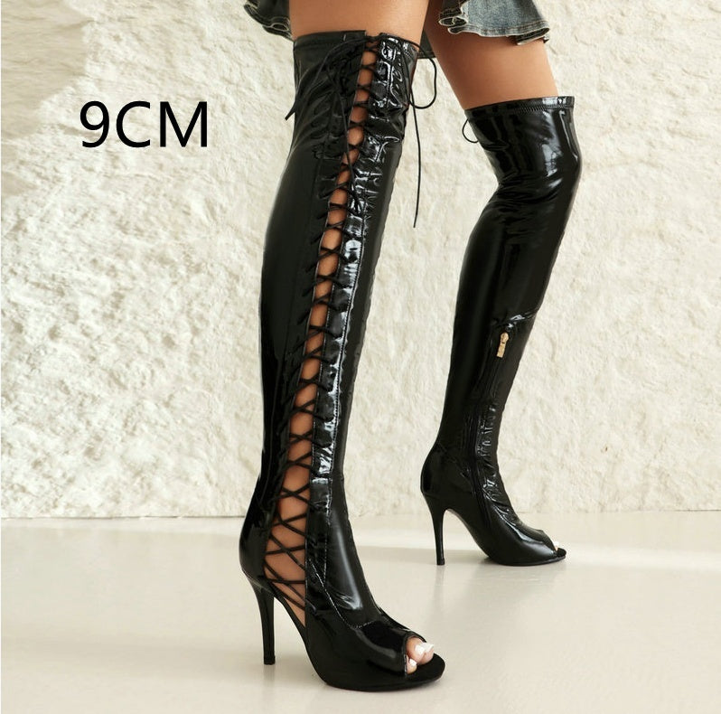 Women's Stretch Patent Leather Over-the-Knee Boots – Sleek & Stylish Fit