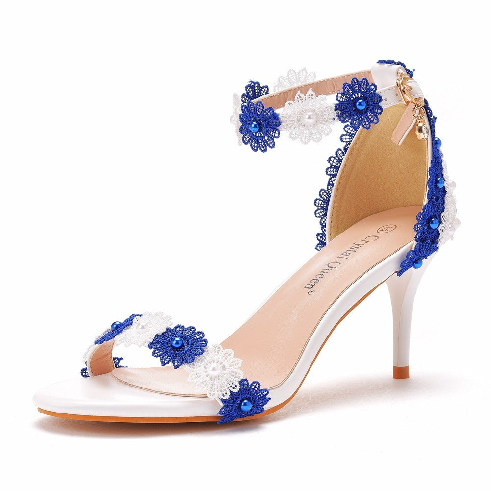 Women's Floral Beaded Stiletto Sandals – Elegant Open-Toe High Heels