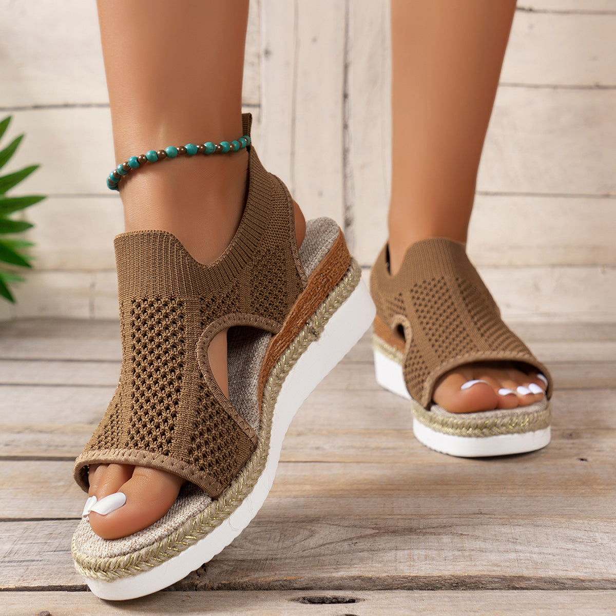 Women's Peep-Toe Wedge Sandals – Stylish Flying Woven Design