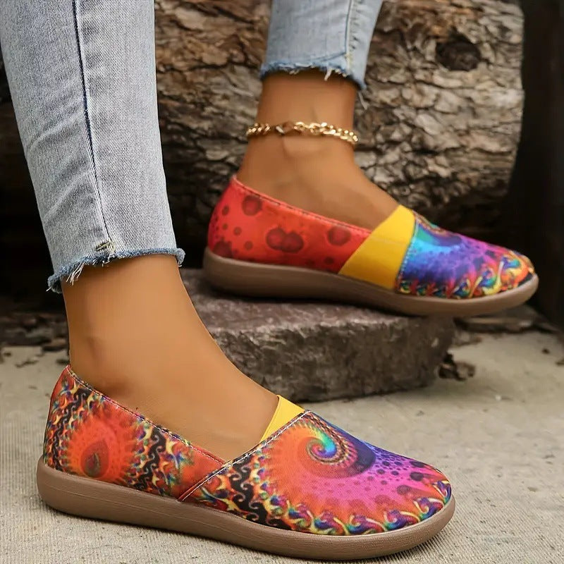 Women's Colorful Round-Toe Slip-On Shoes – Low-Cut Casual & Versatile Style