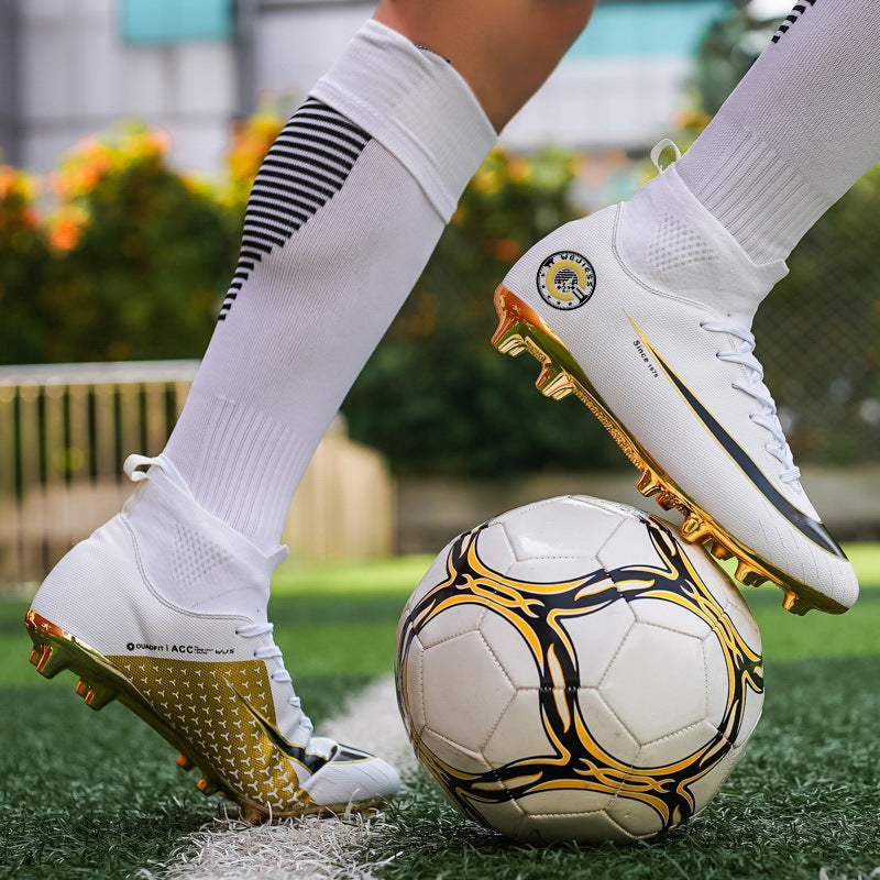 Elite Gold-Plated High-Top Soccer Cleats – Precision & Performance