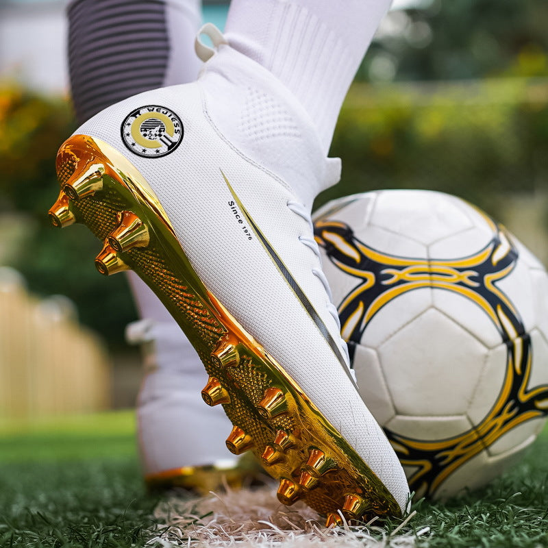 Elite Gold-Plated High-Top Soccer Cleats – Precision & Performance