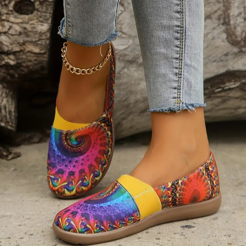 Women's Colorful Round-Toe Slip-On Shoes – Low-Cut Casual & Versatile Style