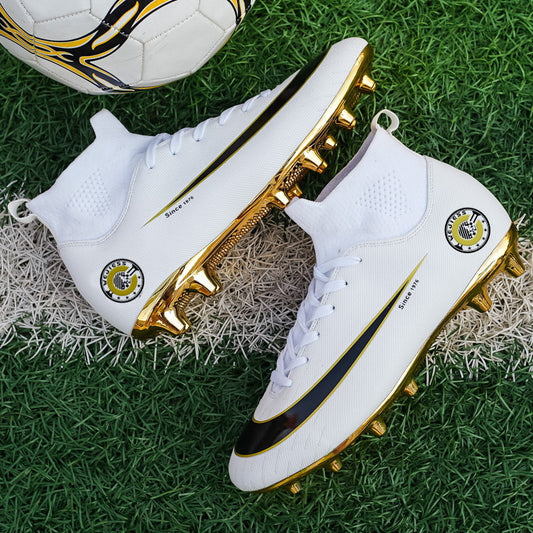 Elite Gold-Plated High-Top Soccer Cleats – Precision & Performance