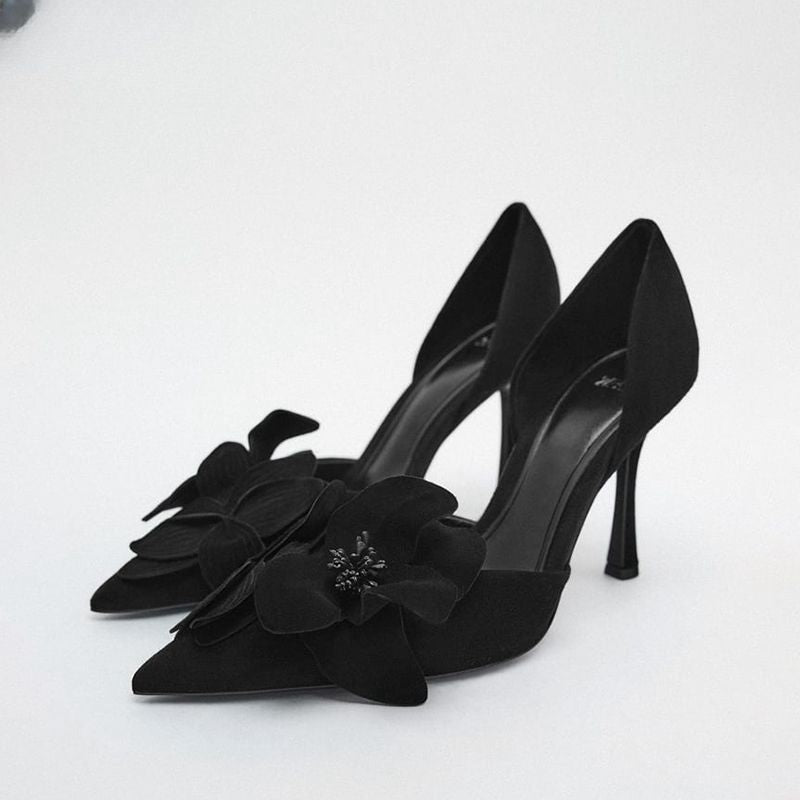 Women's Floral Stiletto Heels – Elegant Pointed Toe Pumps