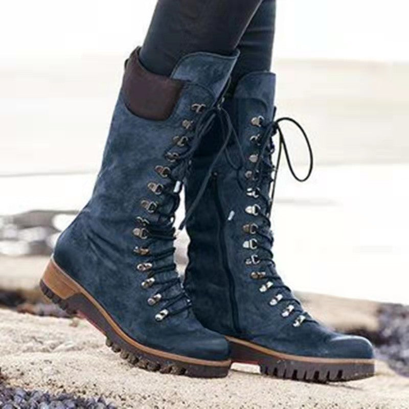 Women's Lace-Up Mid Boots – New Autumn & Winter Plus Size Footwear