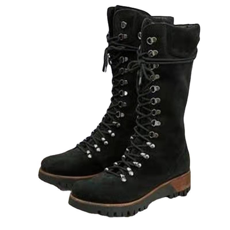 Women's Lace-Up Mid Boots – New Autumn & Winter Plus Size Footwear