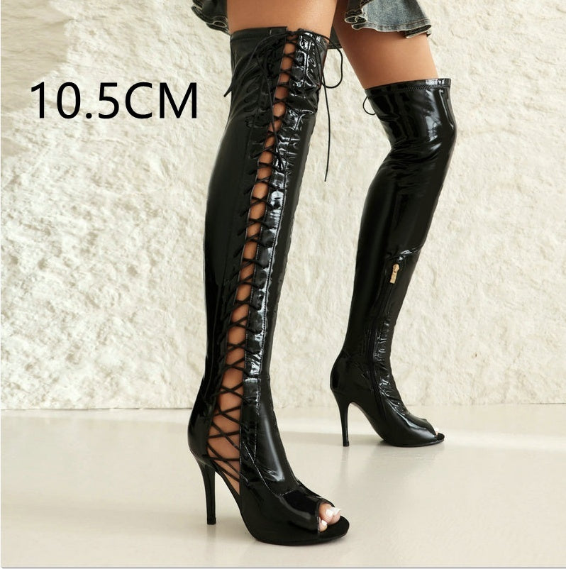 Women's Stretch Patent Leather Over-the-Knee Boots – Sleek & Stylish Fit