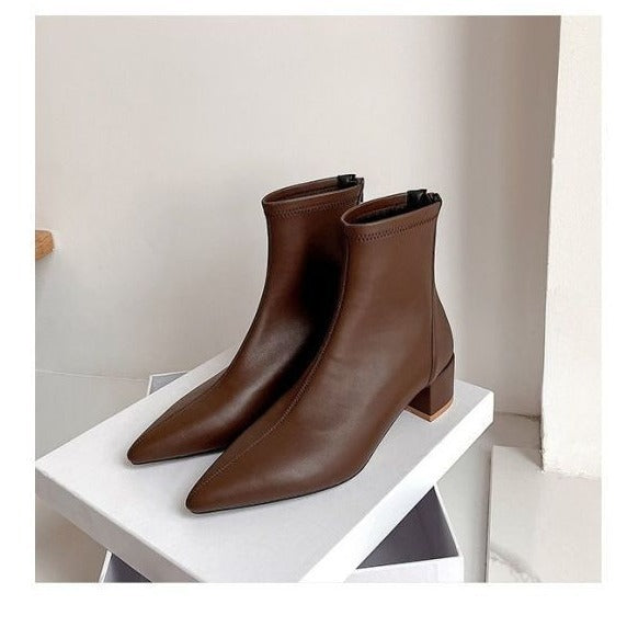 Women's Chunky Heel Martin Boots – Mid-High Heels for Spring & Autumn