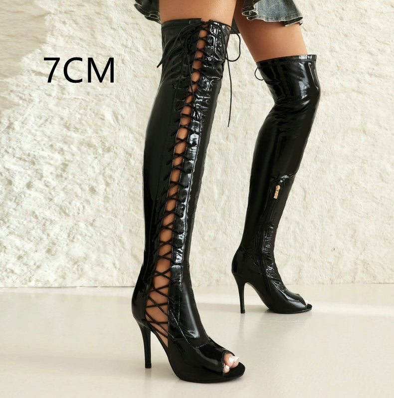 Women's Stretch Patent Leather Over-the-Knee Boots – Sleek & Stylish Fit